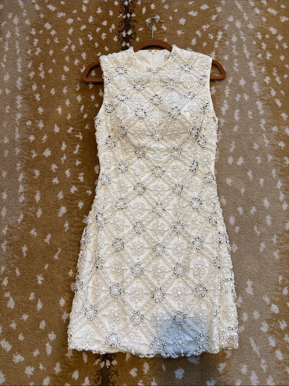 Rachel Allan Ivory Beaded  & Embellished Mini Sheath Dress